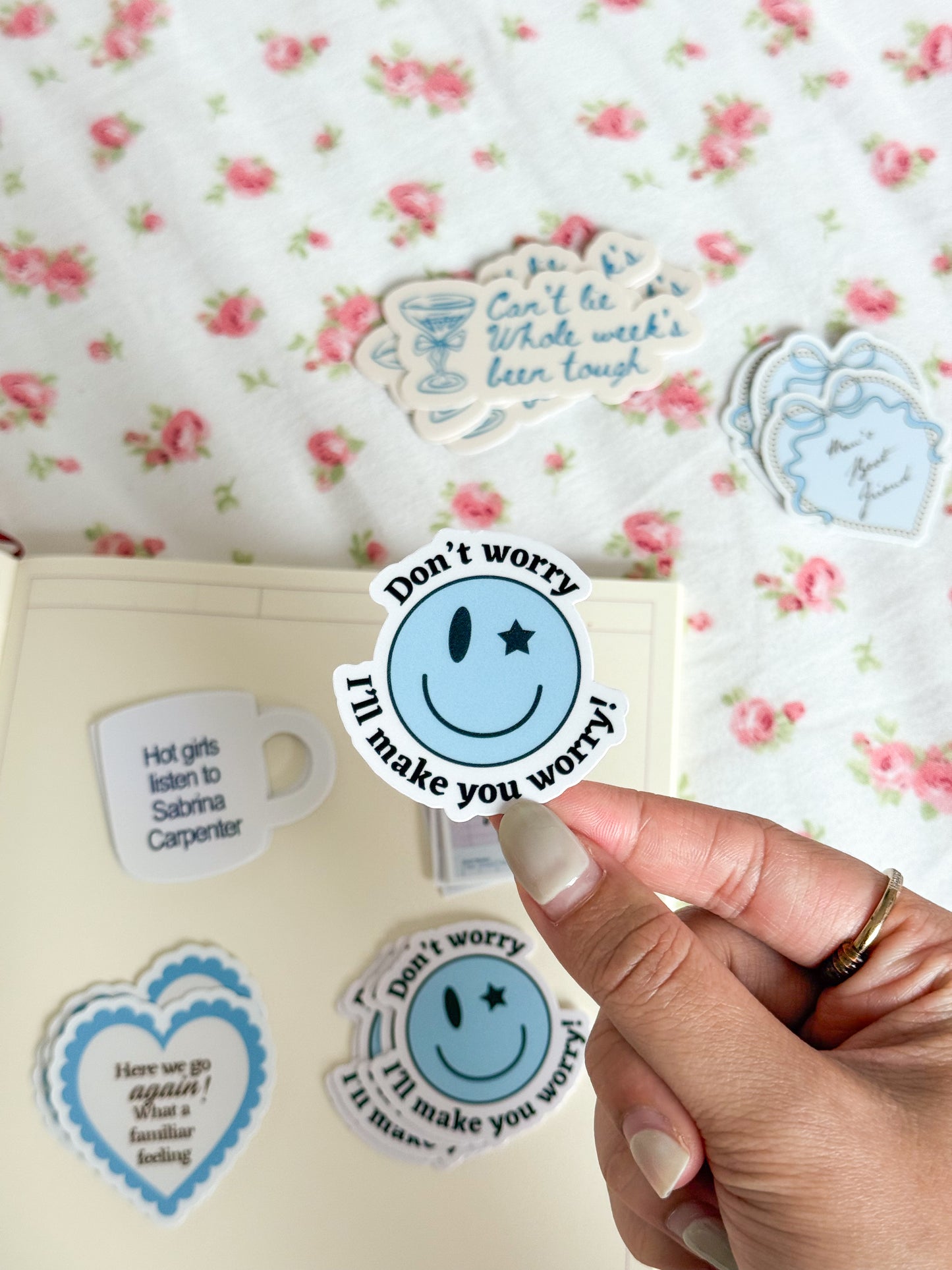 Don't worry, I'll Make You Worry Smiley Face Sabrina Carpenter Vinyl Sticker